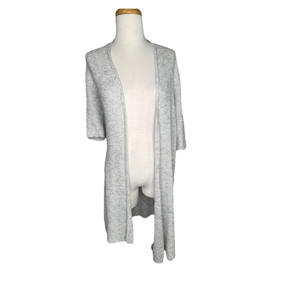 Eileen Fisher Open Front Long Tunic Knit Top Short Sleeves Cream Size S - Picture 10 of 10